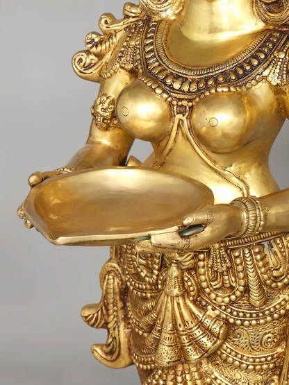 Brassaura® Divine Welcome Deepa Lakshmi Pair | Grand Brass Standing Oil Lamp Holders | Height 51 Inches  Weight: 123.50 kgs