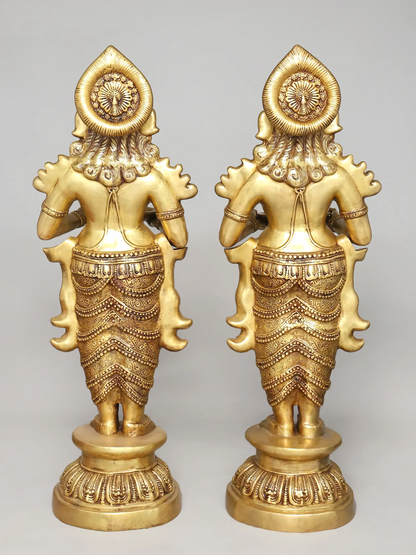 Brassaura® Divine Welcome Deepa Lakshmi Pair | Grand Brass Standing Oil Lamp Holders | Height 51 Inches  Weight: 123.50 kgs
