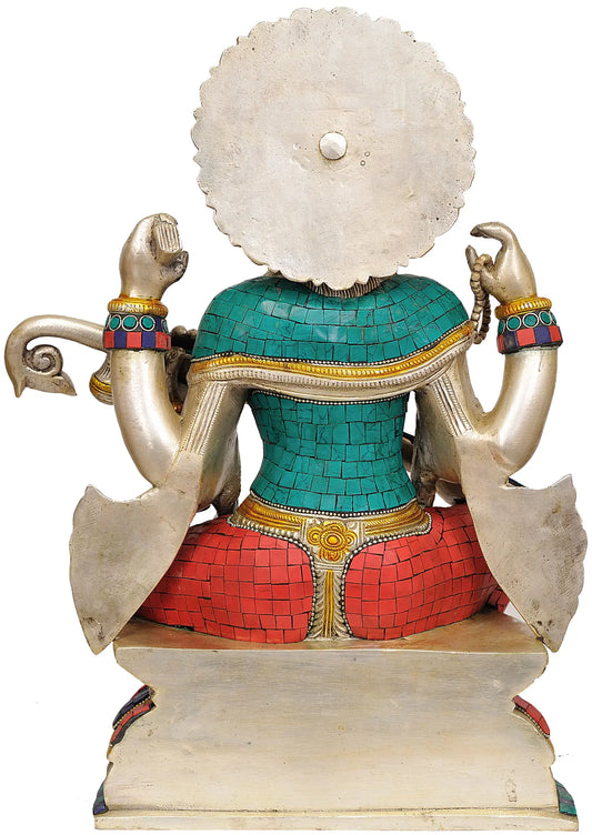 Brassaura® Goddess Saraswati Playing Veena | Brass Statue with Inlay Work | Height 16.5 Inches & Weight 11.90 kgs