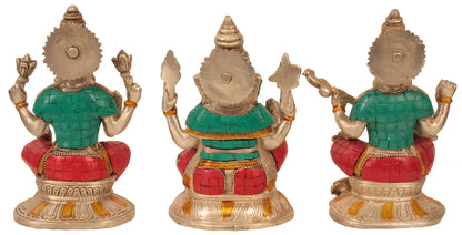 ब्रासौर्य™ ब्रास लक्ष्मी गणेश सरस्वती मूर्ति सेट नक्काशी के साथ पूजा कक्ष के लिए | प्रत्येक 6.5 इंच | 4.50 किलोग्राम