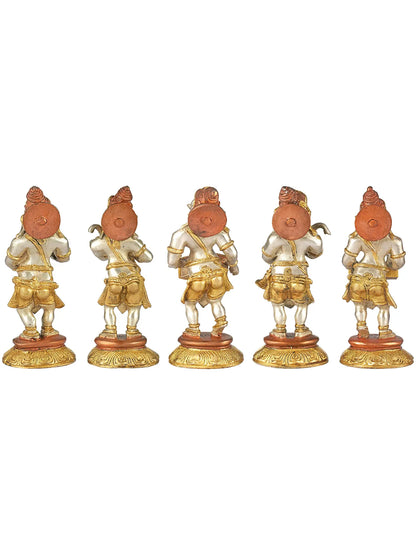 Brassaura® Set of 5 Musical Bal Ganesha Brass Statues | Height 8.07 Inches & Weight 8.10 kgs