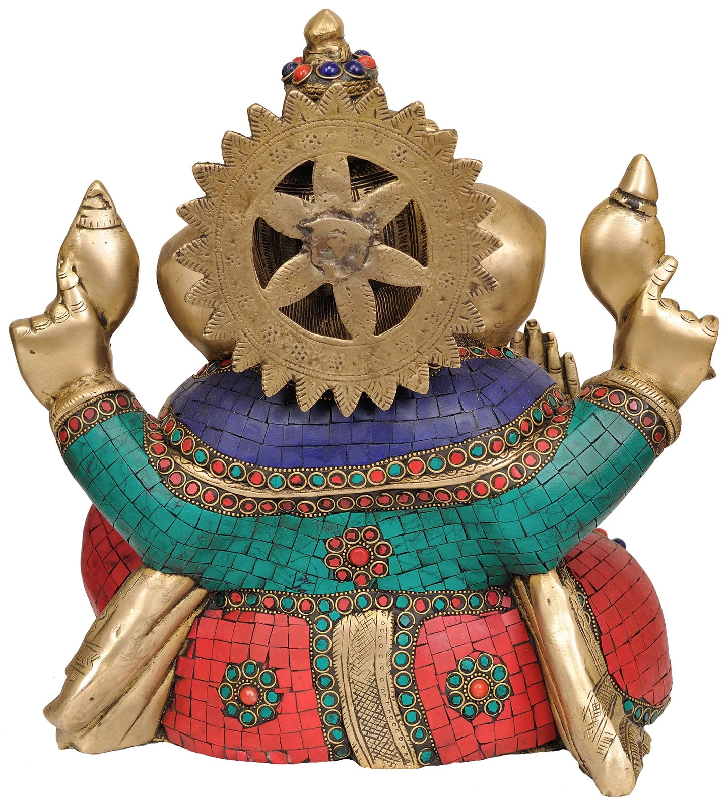 Brassaura® Seated Ganesha with Multicolor Meenakari Inlay | Brass Sculpture | Height 13 Inches & Weight 11.30 kgs