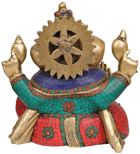 Brassaura® Seated Ganesha with Multicolor Meenakari Inlay | Brass Sculpture | Height 13 Inches & Weight 11.30 kgs