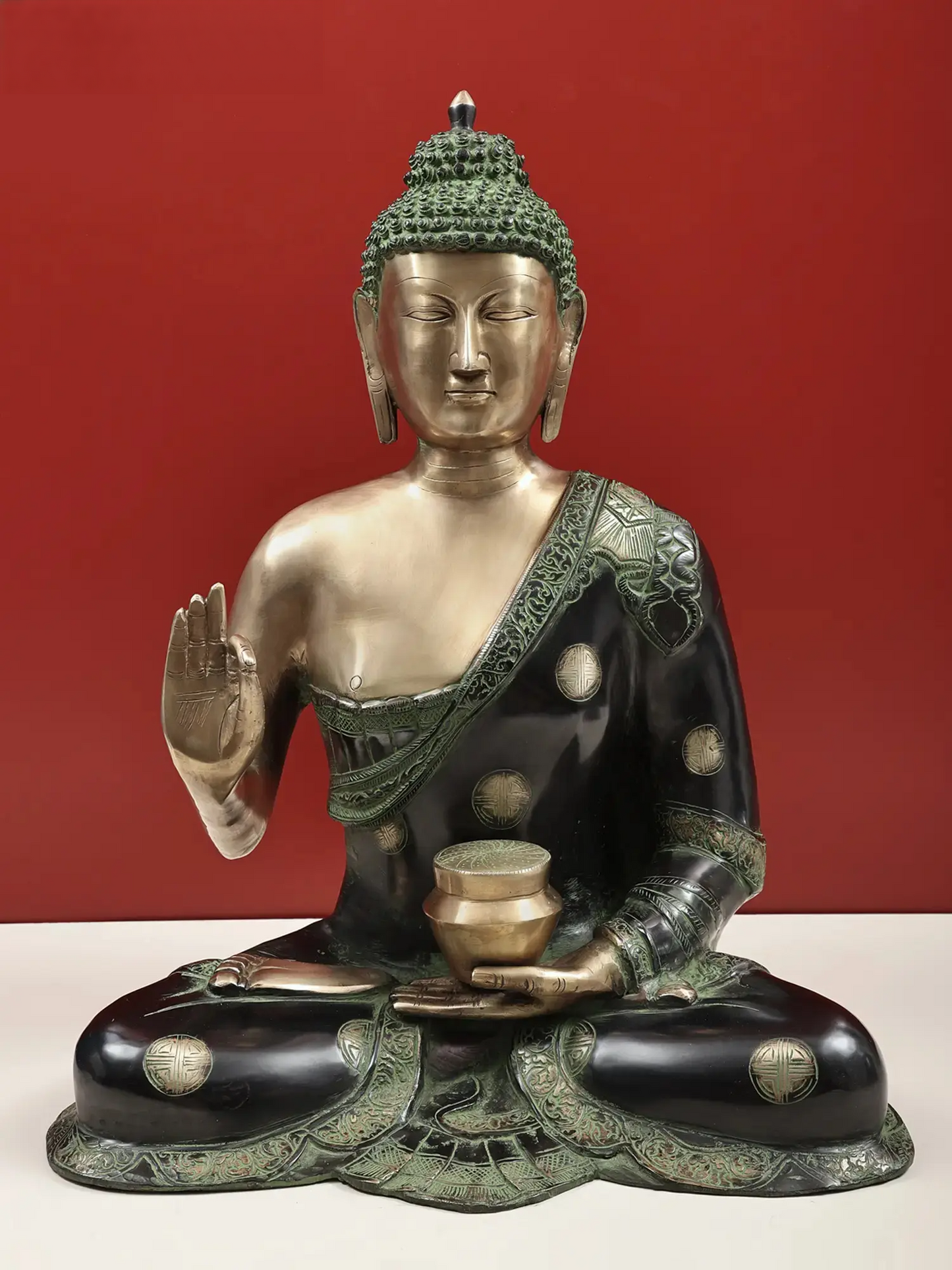 Brassaura®Blessing Buddha in Abhaya Mudra | Brass Statue with Dual Tone Finish | Height 23 Inches & Weight 19.70 kgs