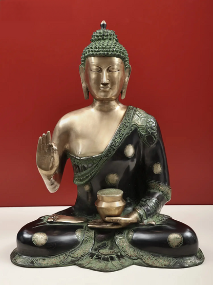 Brassaura®Blessing Buddha in Abhaya Mudra | Brass Statue with Dual Tone Finish | Height 23 Inches & Weight 19.70 kgs