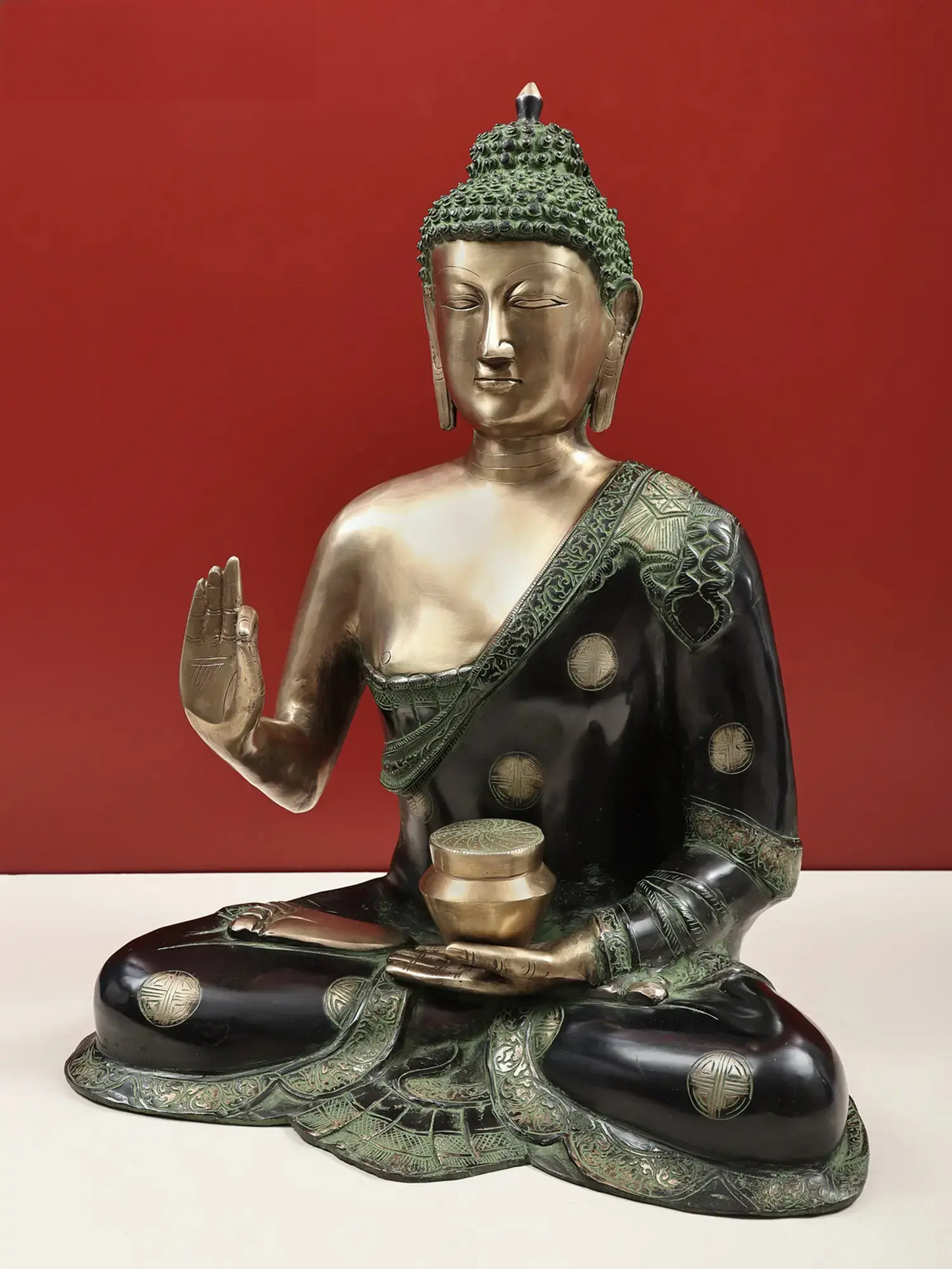 Brassaura®Blessing Buddha in Abhaya Mudra | Brass Statue with Dual Tone Finish | Height 23 Inches & Weight 19.70 kgs