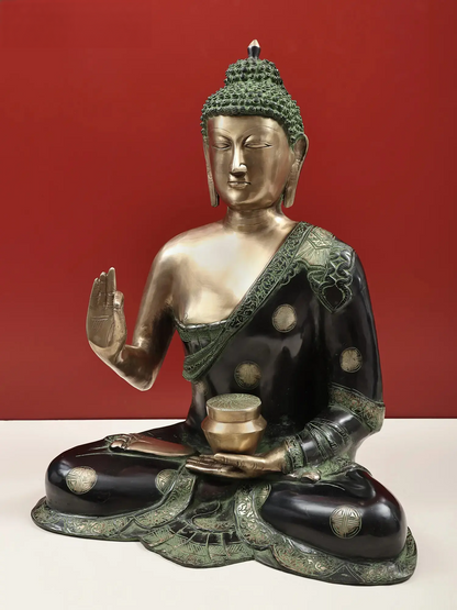 Brassaura®Blessing Buddha in Abhaya Mudra | Brass Statue with Dual Tone Finish | Height 23 Inches & Weight 19.70 kgs