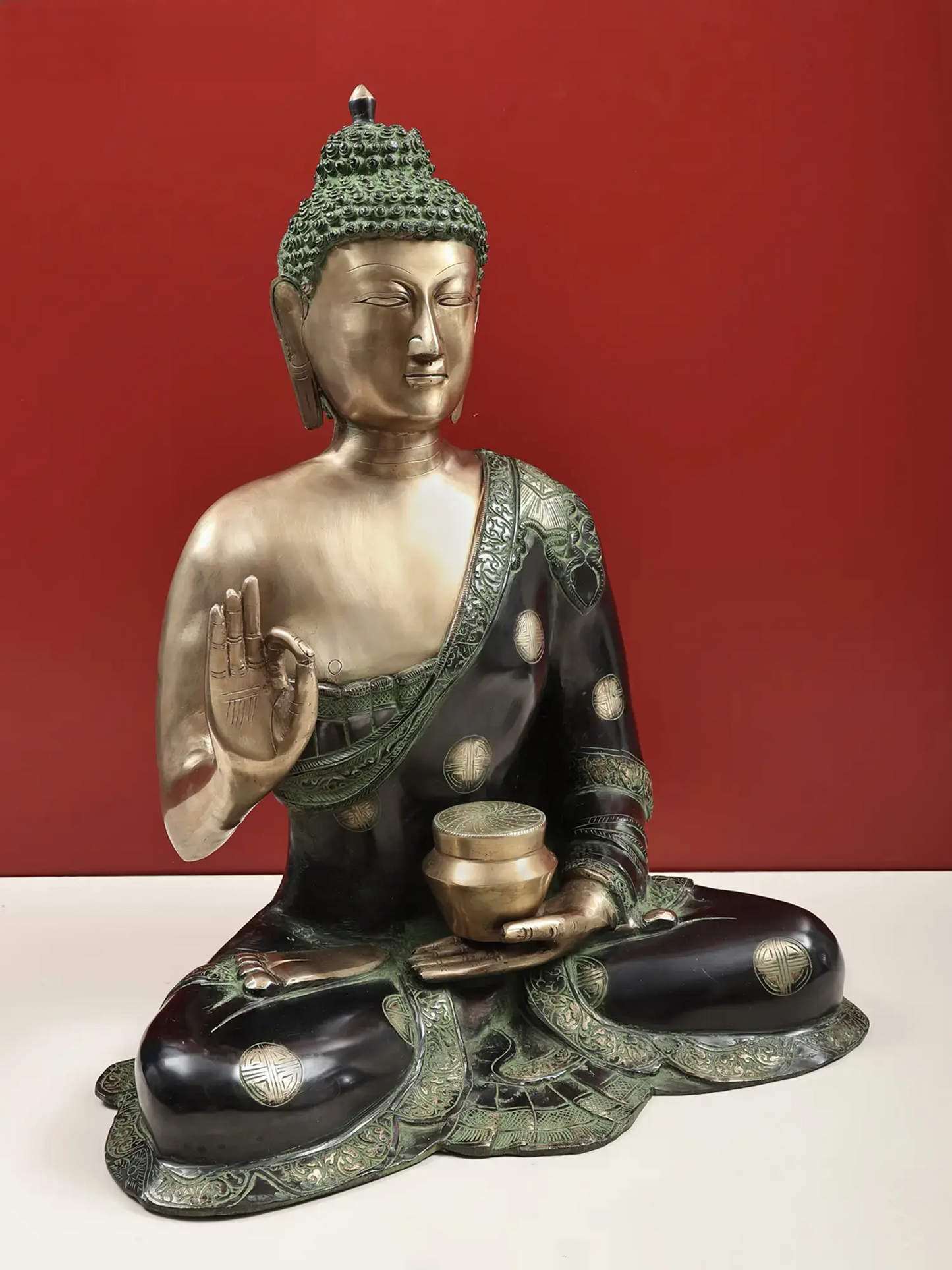 Brassaura®Blessing Buddha in Abhaya Mudra | Brass Statue with Dual Tone Finish | Height 23 Inches & Weight 19.70 kgs