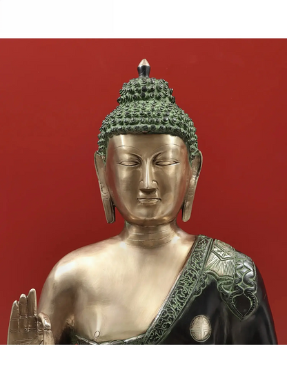 Brassaura®Blessing Buddha in Abhaya Mudra | Brass Statue with Dual Tone Finish | Height 23 Inches & Weight 19.70 kgs