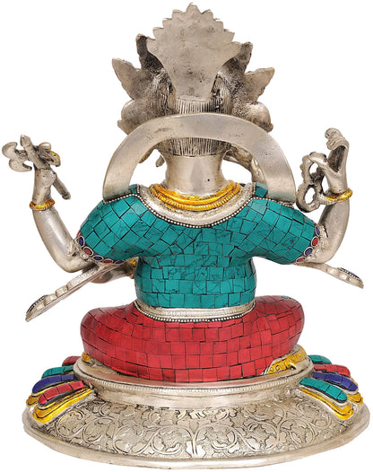 Brassaura™ Brass Ganesha Idol with Inlay Work for Pooja Room & Home Decor | 11 Inches | 6 kgs