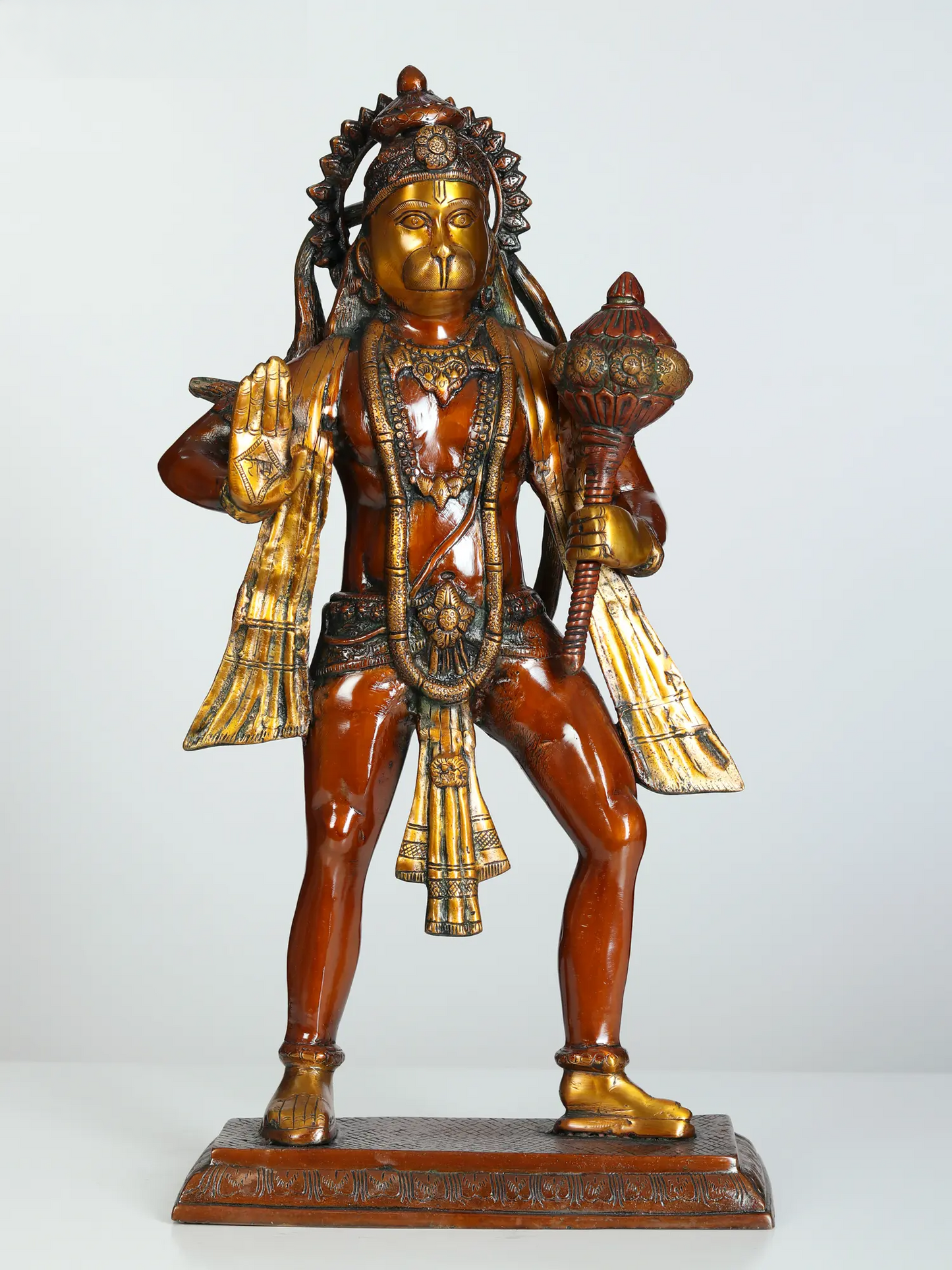 Brassaura® Standing Veer Hanuman Statue | Brass Idol for Home Temple & Décor | Height 24 Inches & Weight 12.20 kgs