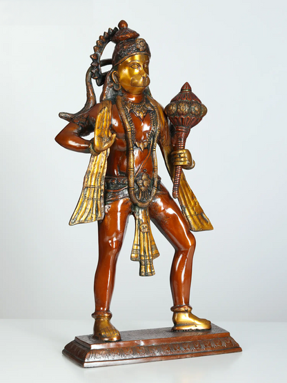 Brassaura® Standing Veer Hanuman Statue | Brass Idol for Home Temple & Décor | Height 24 Inches & Weight 12.20 kgs