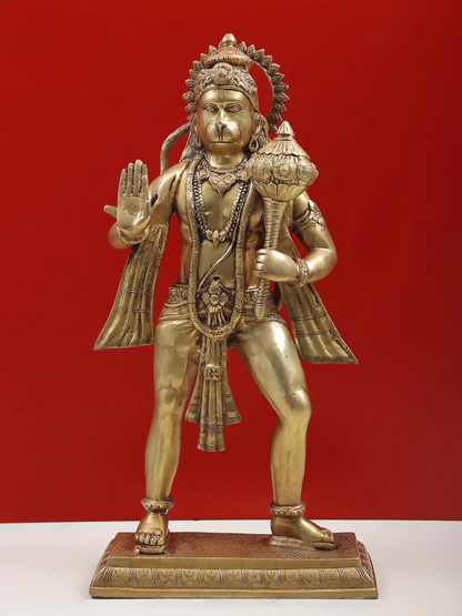 ब्रैसौरा® खड़ी वीर हनुमान प्रतिमा | घर के मंदिर और सजावट के लिए पीतल की मूर्ति | ऊंचाई 24 इंच और वजन 12.20 किलोग्राम