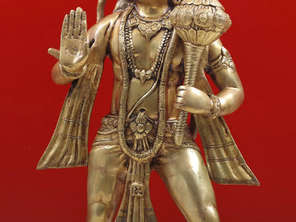 ब्रैसौरा® खड़ी वीर हनुमान प्रतिमा | घर के मंदिर और सजावट के लिए पीतल की मूर्ति | ऊंचाई 24 इंच और वजन 12.20 किलोग्राम