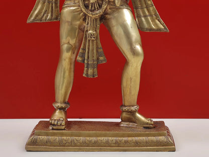 ब्रैसौरा® खड़ी वीर हनुमान प्रतिमा | घर के मंदिर और सजावट के लिए पीतल की मूर्ति | ऊंचाई 24 इंच और वजन 12.20 किलोग्राम