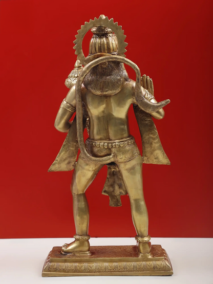 ब्रैसौरा® खड़ी वीर हनुमान प्रतिमा | घर के मंदिर और सजावट के लिए पीतल की मूर्ति | ऊंचाई 24 इंच और वजन 12.20 किलोग्राम