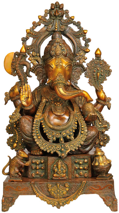 Brassaura™ Grand Lord Ganesha with Ornate Prabhavali | Height 27.95 Inches & Weight 29.70 kgs