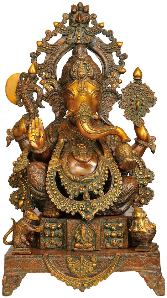 Brassaura™ Grand Lord Ganesha with Ornate Prabhavali | Height 27.95 Inches & Weight 29.70 kgs