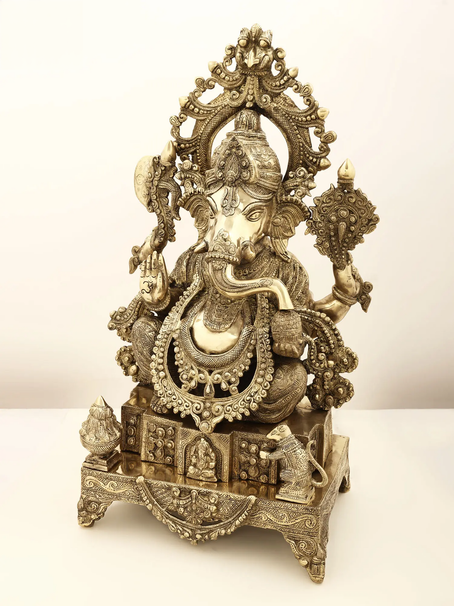 Brassaura™ Majestic Lord Ganesha on Ornate Throne | Height 27.95 Inches & Weight 29.70 kgs