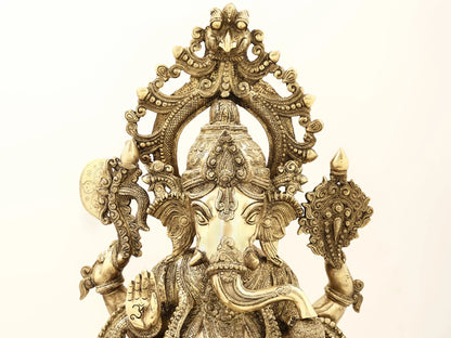 Brassaura™ Majestic Lord Ganesha on Ornate Throne | Height 27.95 Inches & Weight 29.70 kgs