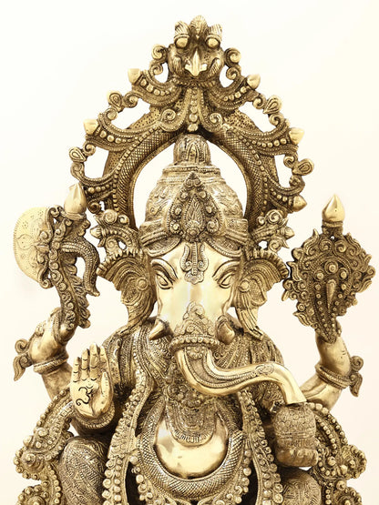 Brassaura™ Majestic Lord Ganesha on Ornate Throne | Height 27.95 Inches & Weight 29.70 kgs