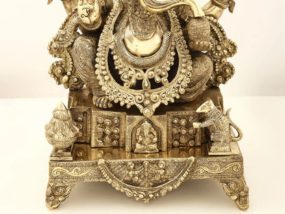 Brassaura™ Majestic Lord Ganesha on Ornate Throne | Height 27.95 Inches & Weight 29.70 kgs