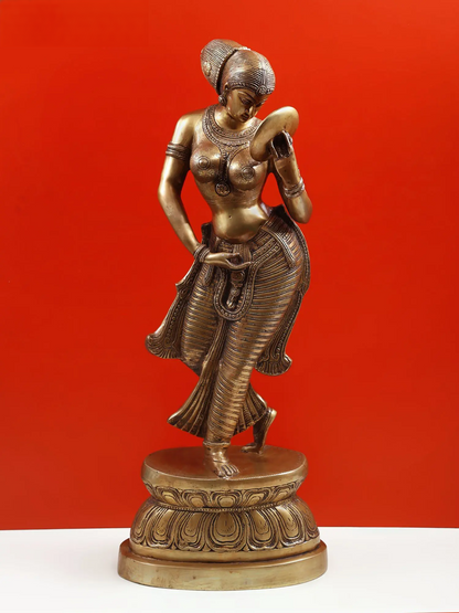 ब्रासोरा® ग्रेसफुल लेडी विथ मिरर इन नृत्य मुद्रा | शुद्ध पीतल | ऊंचाई 36 इंच और वजन 23.44 किलोग्राम