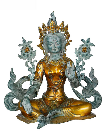Brassaura® Brass Green Tara Statue | Antique Green Gold Finish | Height 19 Inches & Weight 12.30 kgs