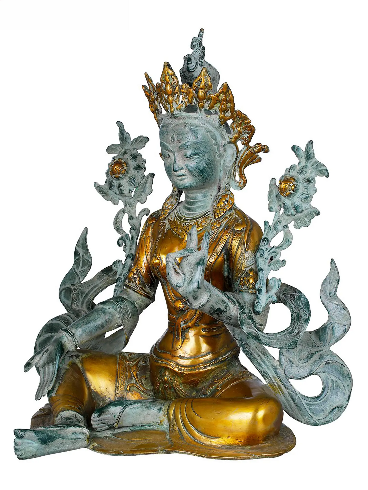 Brassaura® Brass Green Tara Statue | Antique Green Gold Finish | Height 19 Inches & Weight 12.30 kgs