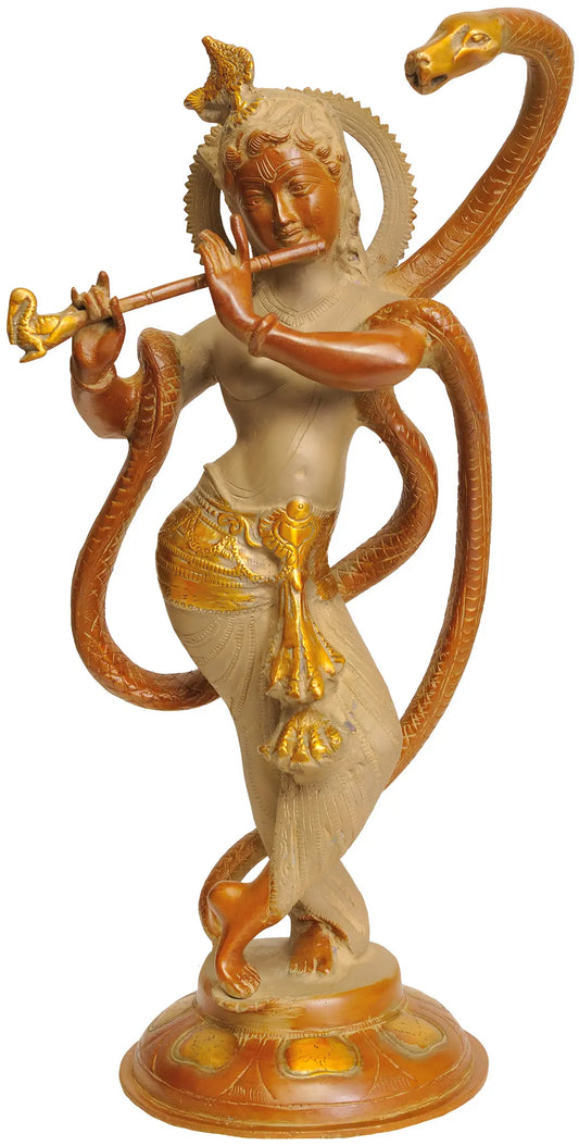 Brassaura® Brass Krishna Statue | Height 14.96 Inches & Weight 5.07 kg