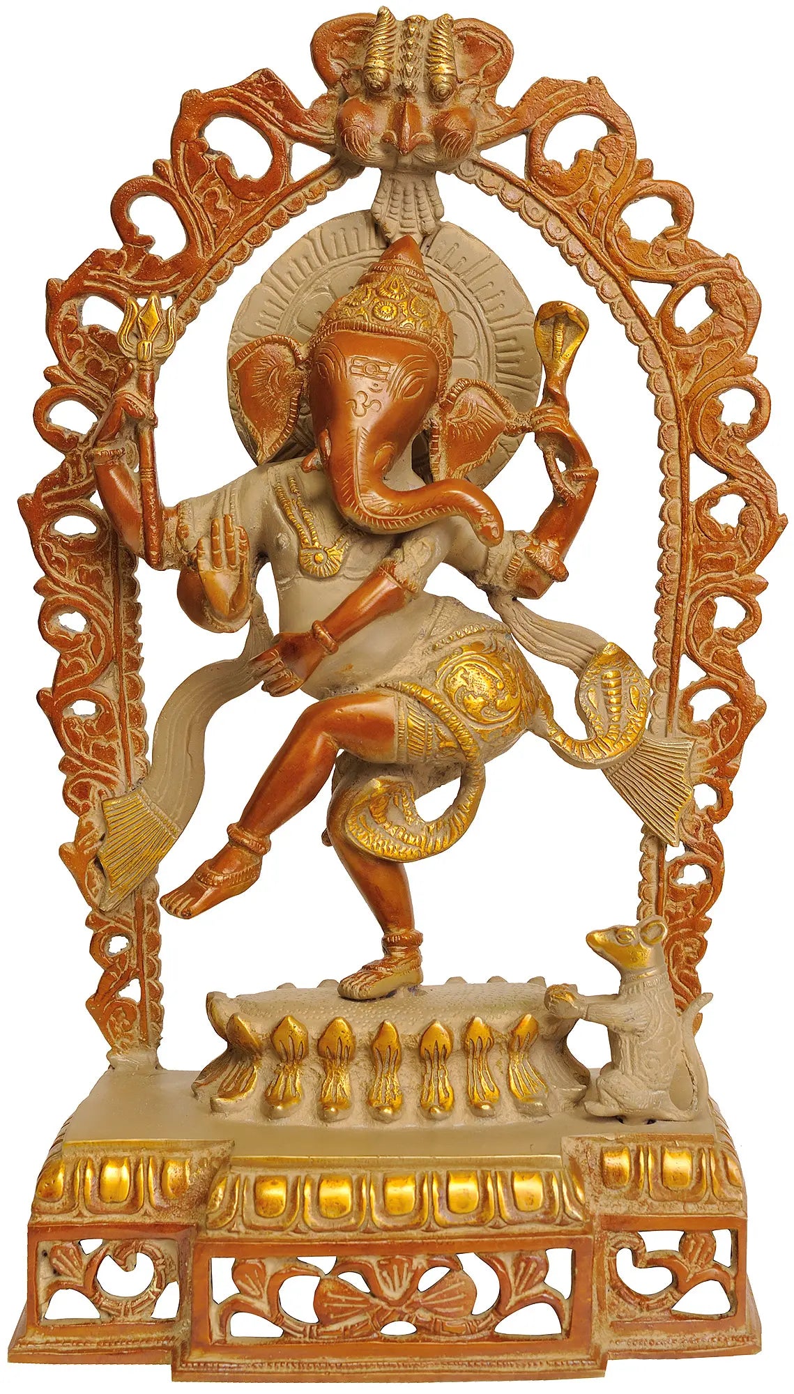 ब्रसॉरा® प्रभावाली के साथ नृत्य करते हुए भगवान गणेश | शुद्ध पीतल | ऊंचाई 16 इंच और वज़न 5.70 किलोग्राम