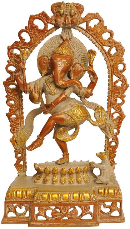 ब्रसॉरा® प्रभावाली के साथ नृत्य करते हुए भगवान गणेश | शुद्ध पीतल | ऊंचाई 16 इंच और वज़न 5.70 किलोग्राम