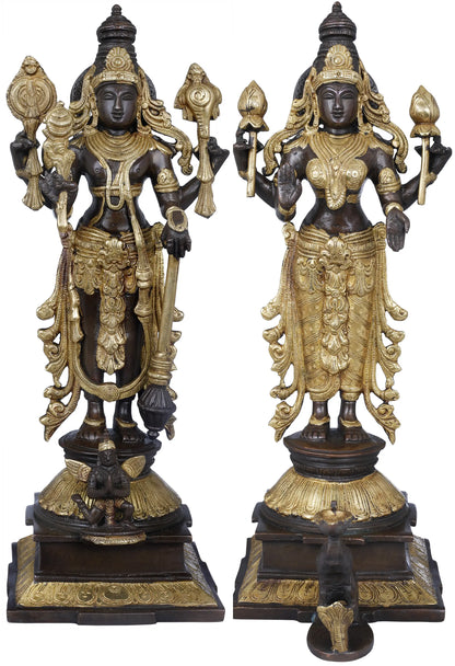 Brassaura® Brass Vishnu Lakshmi Statue | Height 14.96 Inches & Weight 9.30 kg