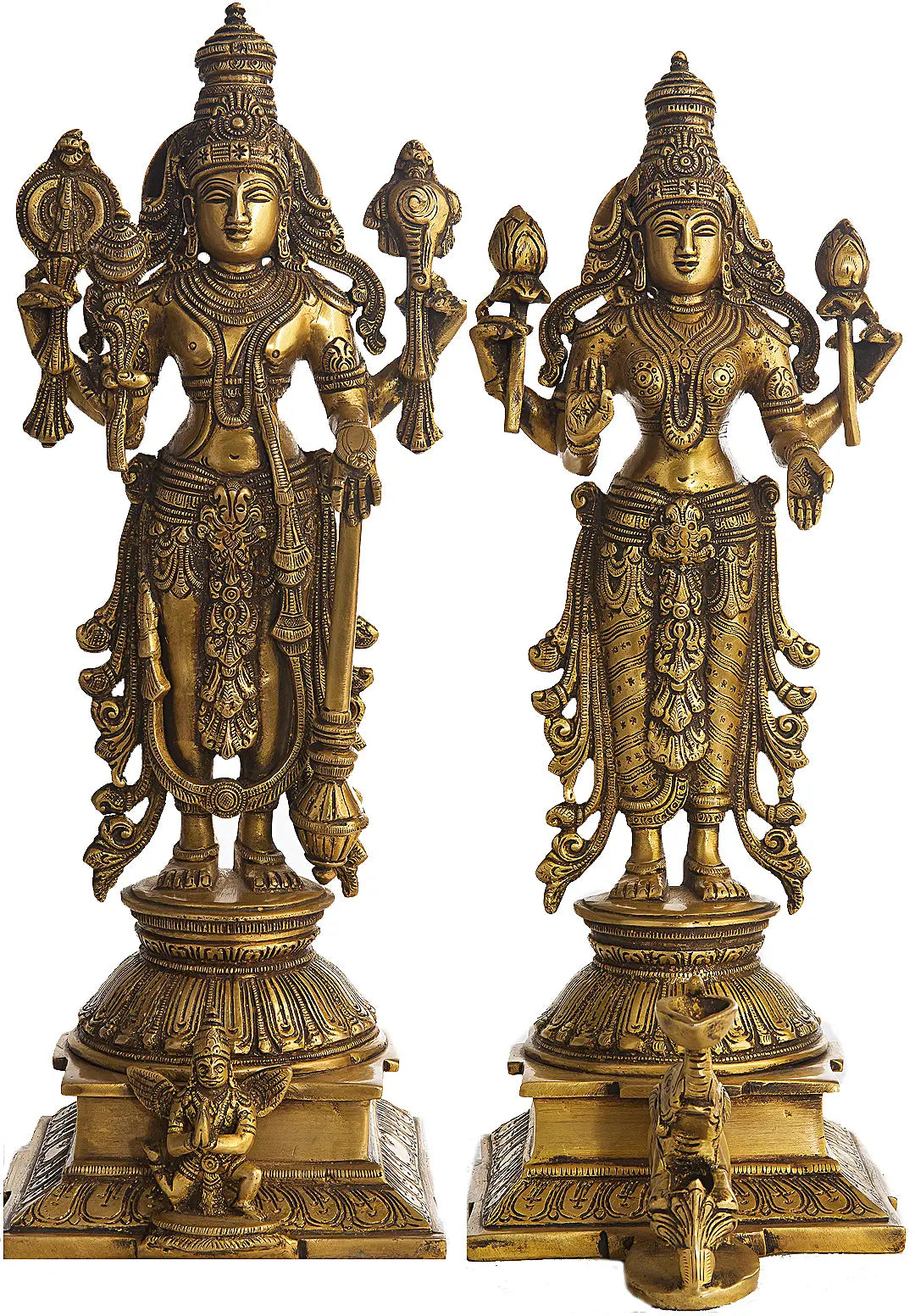 Brassaura® Brass Vishnu Lakshmi Statue | Height 14.96 Inches & Weight 9.30 kg