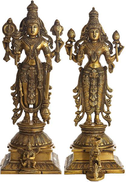Brassaura® Brass Vishnu Lakshmi Statue | Height 14.96 Inches & Weight 9.30 kg