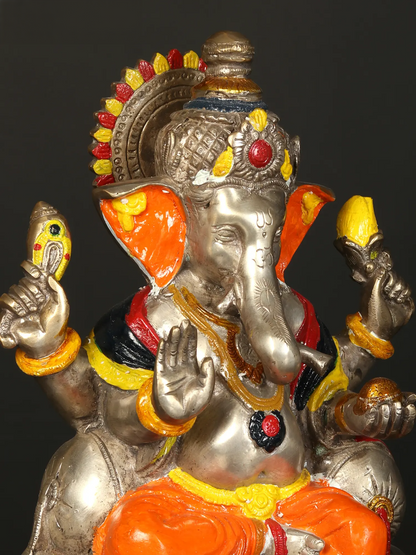 Brassaura™ Brass Aashirwad Ganesha Idol for Home Temple & Pooja Decor | 11 Inches | 9.50 kgs
