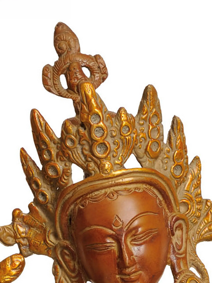 ब्रासुर्रा® व्हाइट तारा पीतल की मूर्ति एंटीक गोल्ड फिनिश के साथ | ऊंचाई 14 इंच और वजन 3.50 किलोग्राम