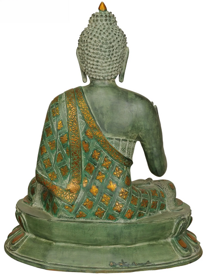 ब्रासौर® एंटीक ग्रीन ब्लेसिंग बुद्धा स्टैच्यू | पारंपरिक फिनिश के साथ ब्रास | ऊंचाई 28 इंच और वज़न 32.33 किलोग्राम