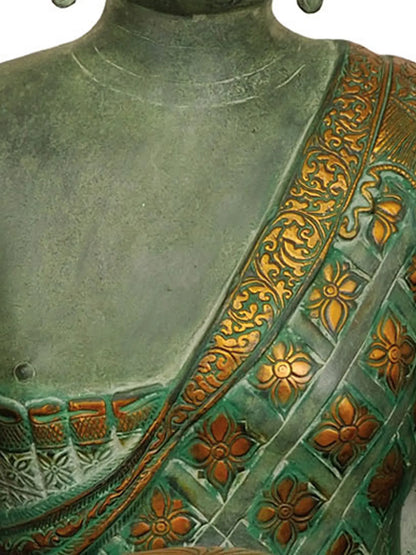 ब्रासौर® एंटीक ग्रीन ब्लेसिंग बुद्धा स्टैच्यू | पारंपरिक फिनिश के साथ ब्रास | ऊंचाई 28 इंच और वज़न 32.33 किलोग्राम