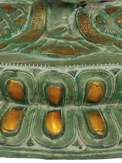 ब्रासौर® एंटीक ग्रीन ब्लेसिंग बुद्धा स्टैच्यू | पारंपरिक फिनिश के साथ ब्रास | ऊंचाई 28 इंच और वज़न 32.33 किलोग्राम