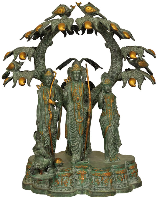 Brassaura® Ram Darbar Under Kalpavriksha Tree | Antique Green Finish | Height 28.9 Inches & Weight 45.60 kgs