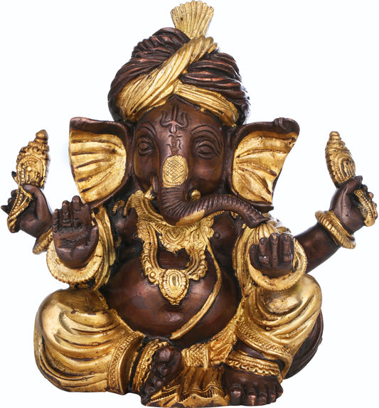 Brassaura™ Dual Tone Lord Ganesha Brass Statue | Height 7.5 Inches & Weight 2.70 kgs