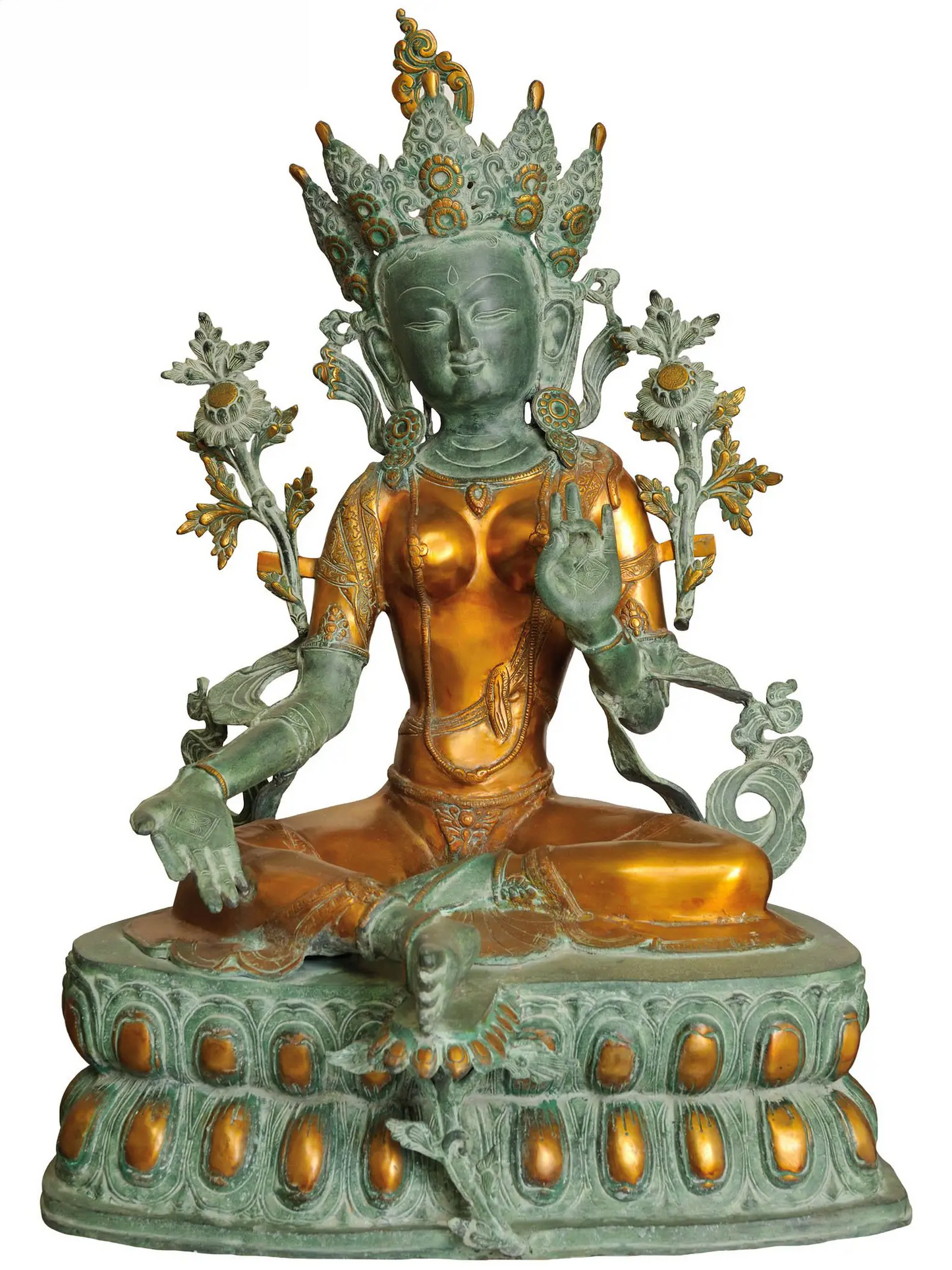 ब्रासौर्य® ग्रीन तारा ब्रास प्रतिमा (इनले वर्क के साथ) | ऊँचाई 33.5 इंच और वज़न 35 किग्रा