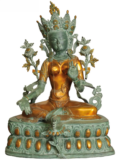 ब्रासौर्य® ग्रीन तारा ब्रास प्रतिमा (इनले वर्क के साथ) | ऊँचाई 33.5 इंच और वज़न 35 किग्रा