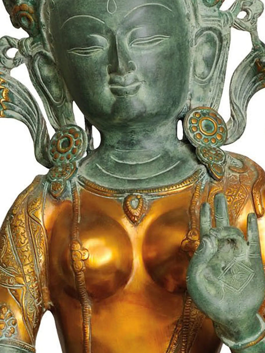 ब्रासौर्य® ग्रीन तारा ब्रास प्रतिमा (इनले वर्क के साथ) | ऊँचाई 33.5 इंच और वज़न 35 किग्रा