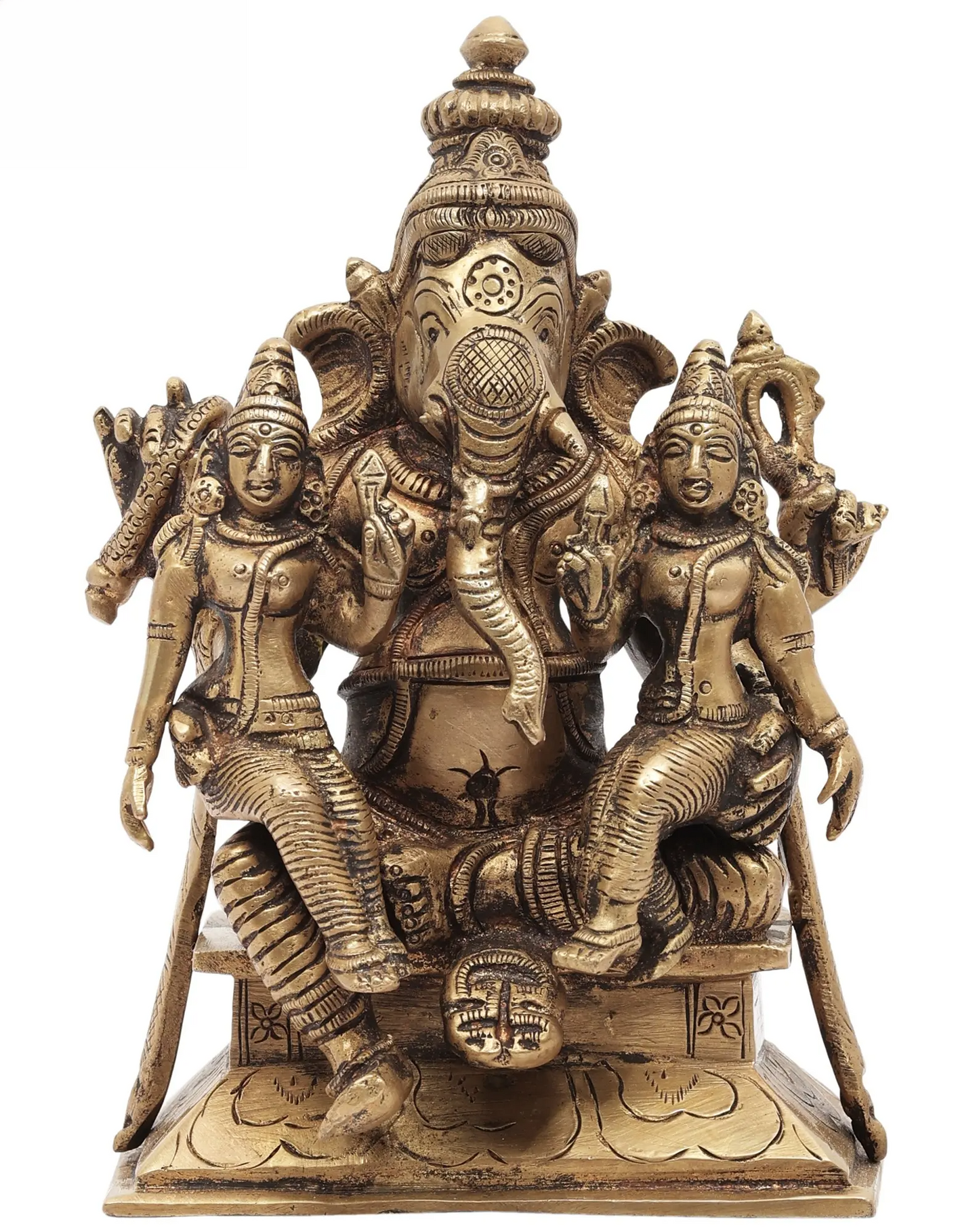 Brassaura® Ganesha with Riddhi & Siddhi Brass Idol | Height 7.09 Inches & Weight 2.70 kgs
