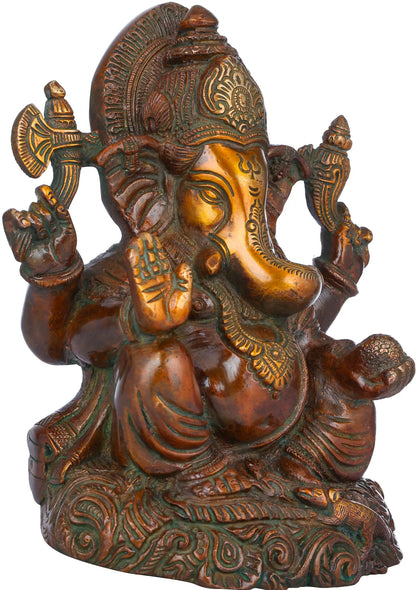 Brassaura™ Lord Ganesha Brass Statue | Height 5.9 Inches & Weight 2 kgs