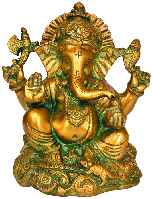 Brassaura™ Lord Ganesha Brass Statue | Height 5.9 Inches & Weight 2 kgs