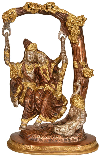 Brassaura® Brass Radha Krishna Jhula Statue | Height 10.63 Inches & Weight 3.10 kg