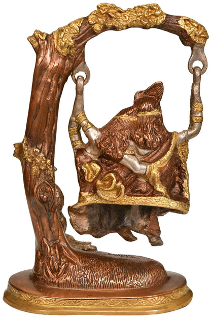 Brassaura® Brass Radha Krishna Jhula Statue | Height 10.63 Inches & Weight 3.10 kg